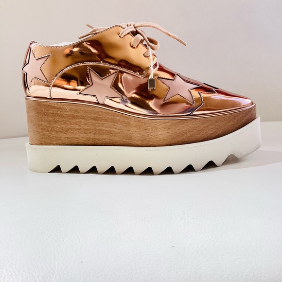 Stella McCartney Elyse Stars Copper Mirror Lace Up Platforms SZ 6/36 - Picture 1 of 10